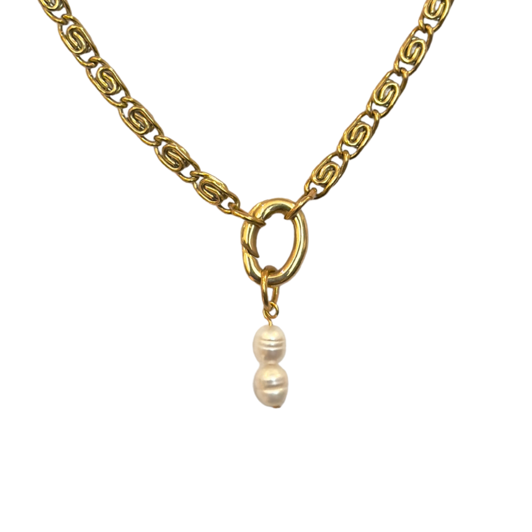 Byzantine chain thin detail showing intricate link pattern - elegant layering piece