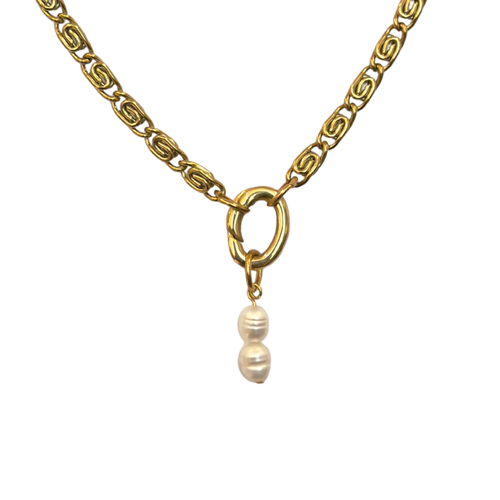 Byzantine chain thin detail showing intricate link pattern - elegant layering piece