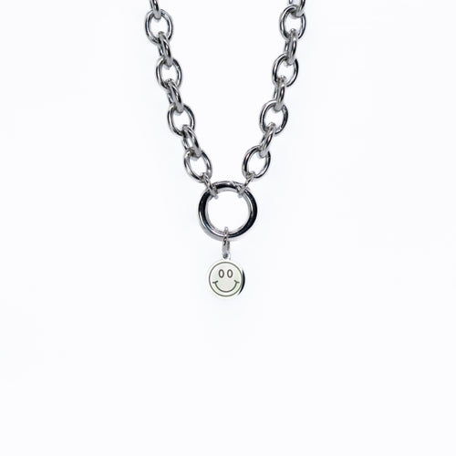 Smiley Charm, detail view - tarnish-free stainless steel by House of Rey Jewelry