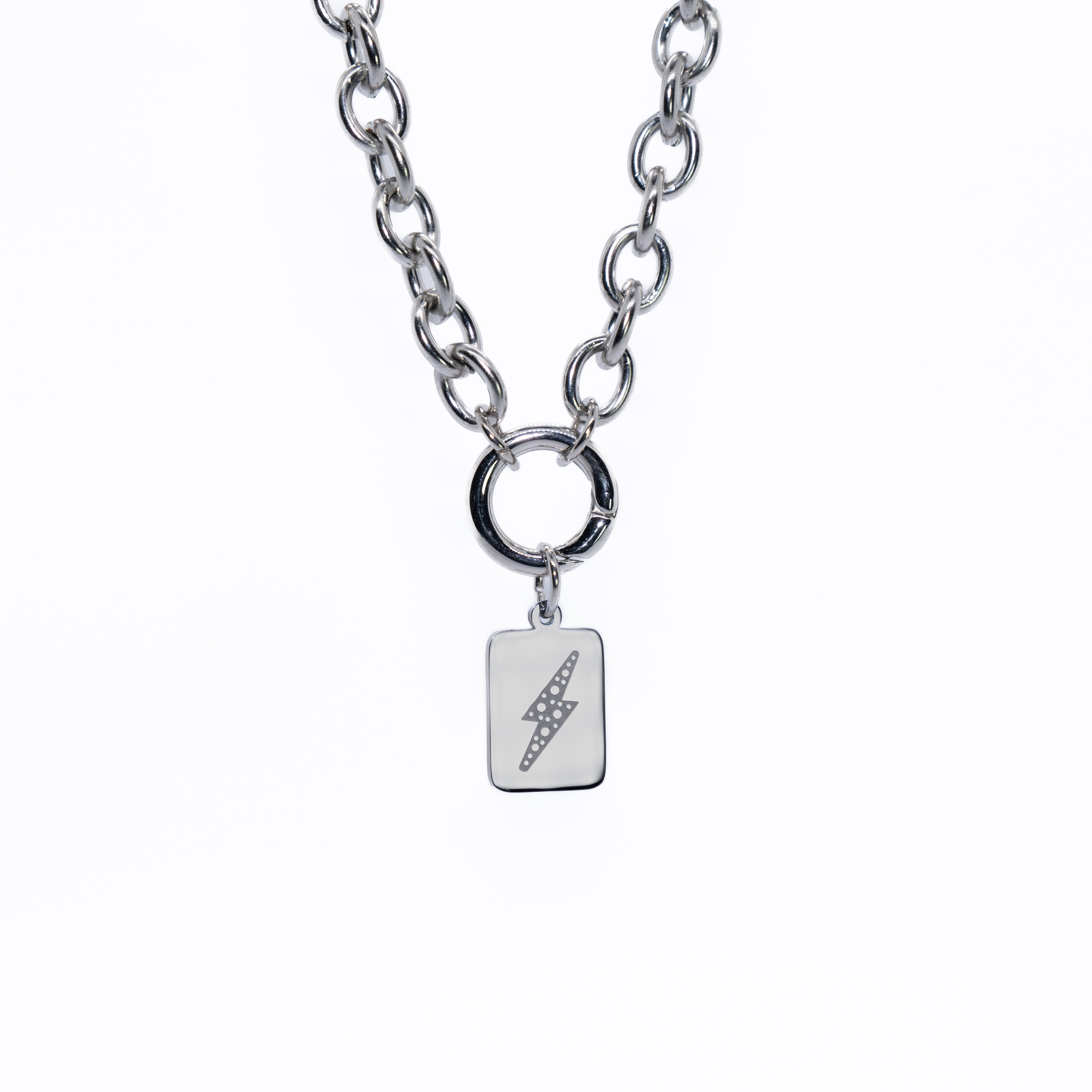 Lightning Bolt Tag Charm, styled - waterproof stainless steel by House of Rey Jewelry