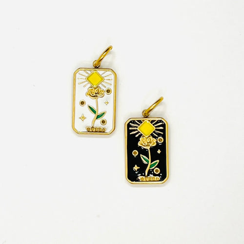 Flower Painting Charm, detail view - tarnish-free stainless steel by House of Rey Jewelry