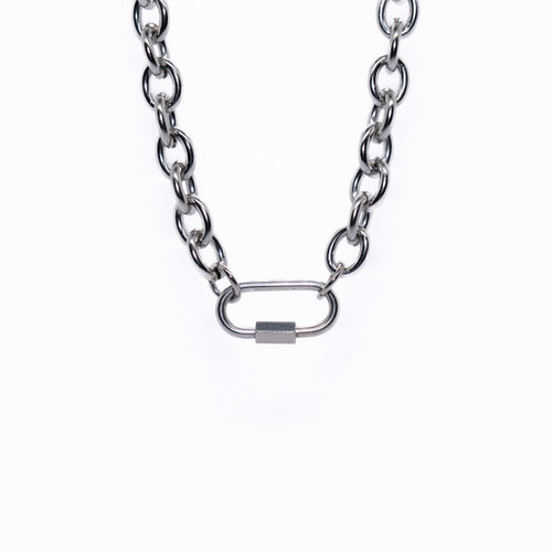 Carabiner Lock, detail view - tarnish-free stainless steel by House of Rey Jewelry