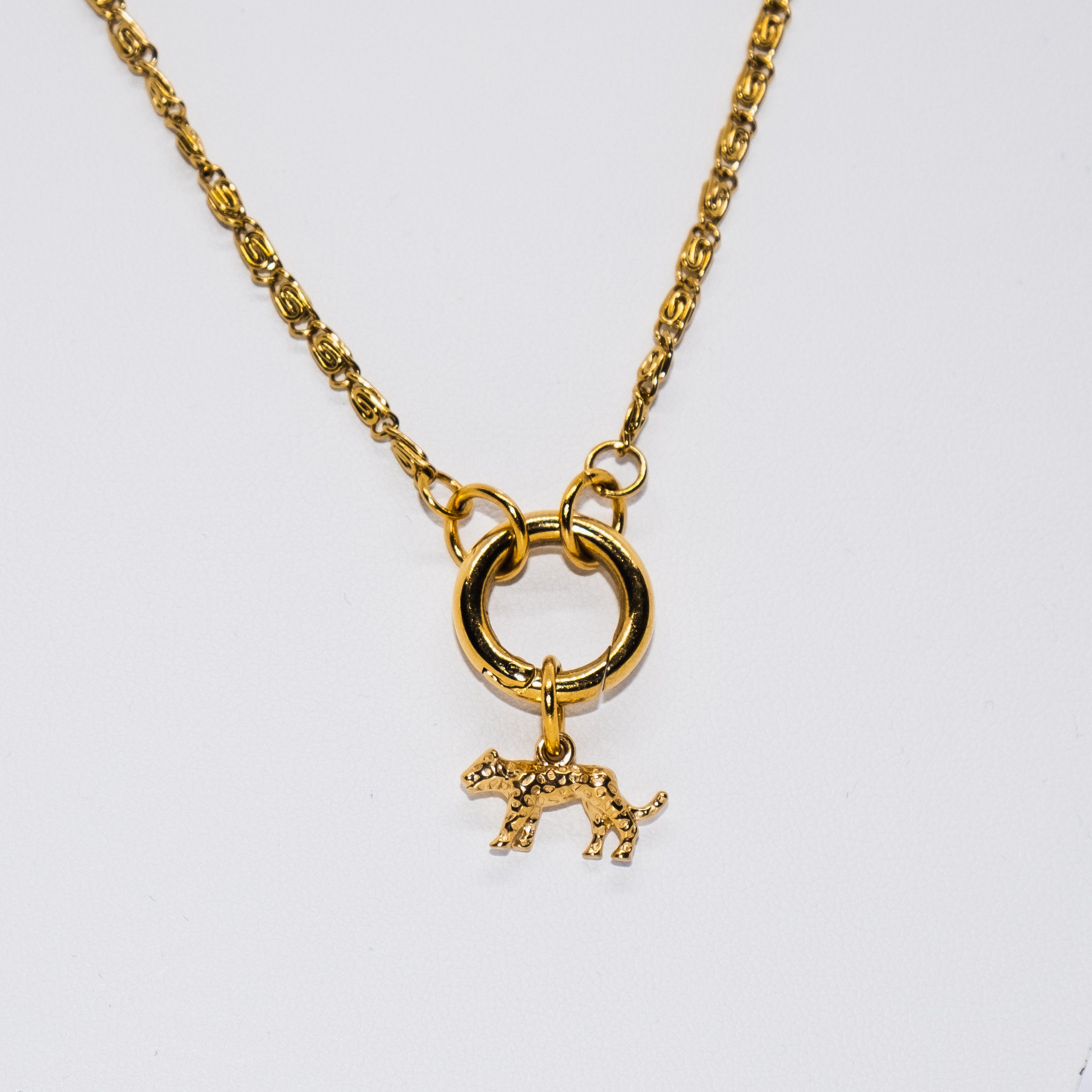 Leopard Charm, detail view - tarnish-free stainless steel by House of Rey Jewelry
