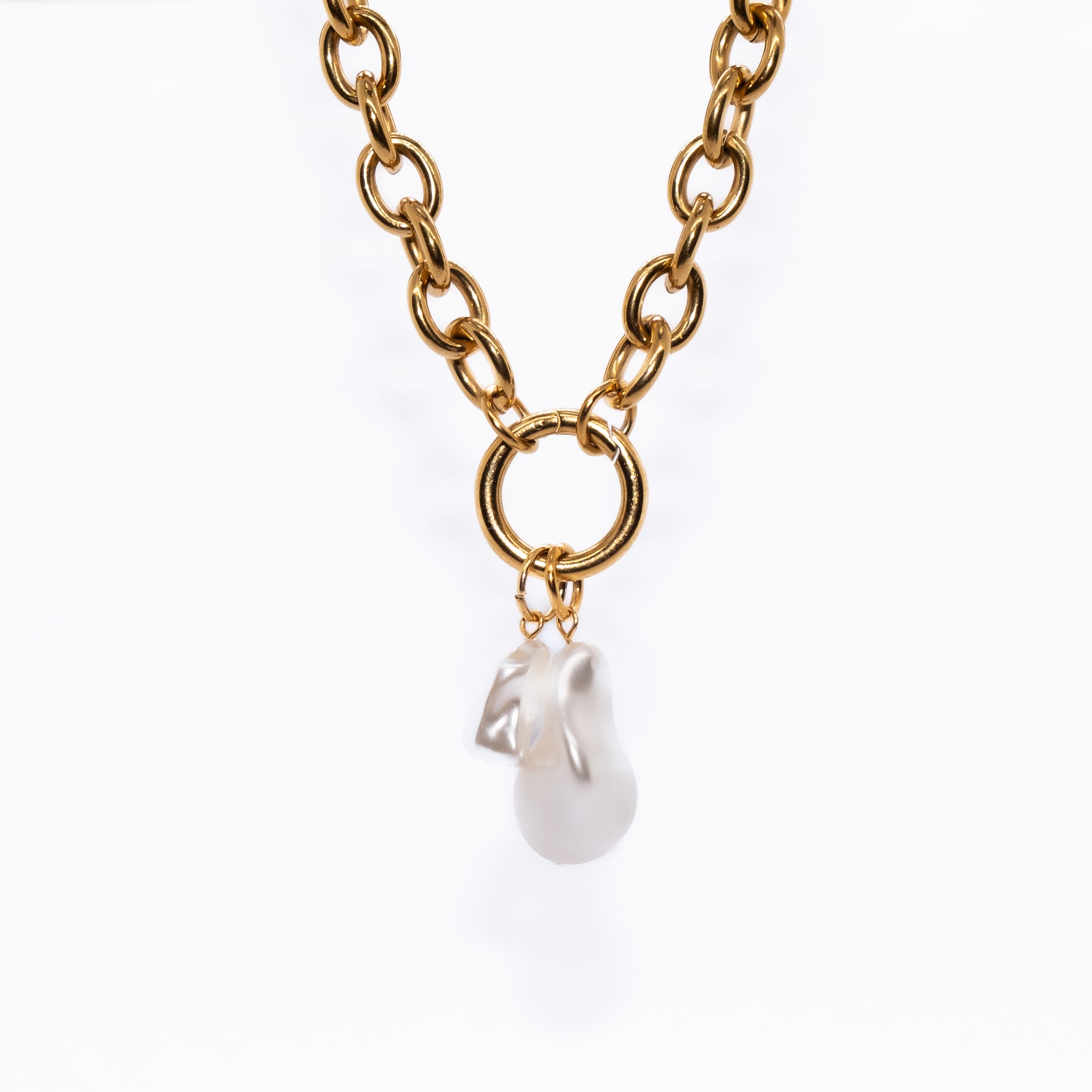 Pearl Charm Large, detail view - tarnish-free stainless steel by House of Rey Jewelry
