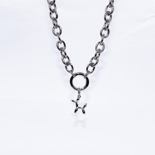 Heavy round link chain necklace in silver - chunky statement jewelry by House of Rey. Pictured with the large Round Clasp and Balloon Dog Charm
