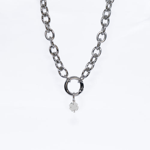 Lucky Clover Charm, detail view - tarnish-free stainless steel by House of Rey Jewelry