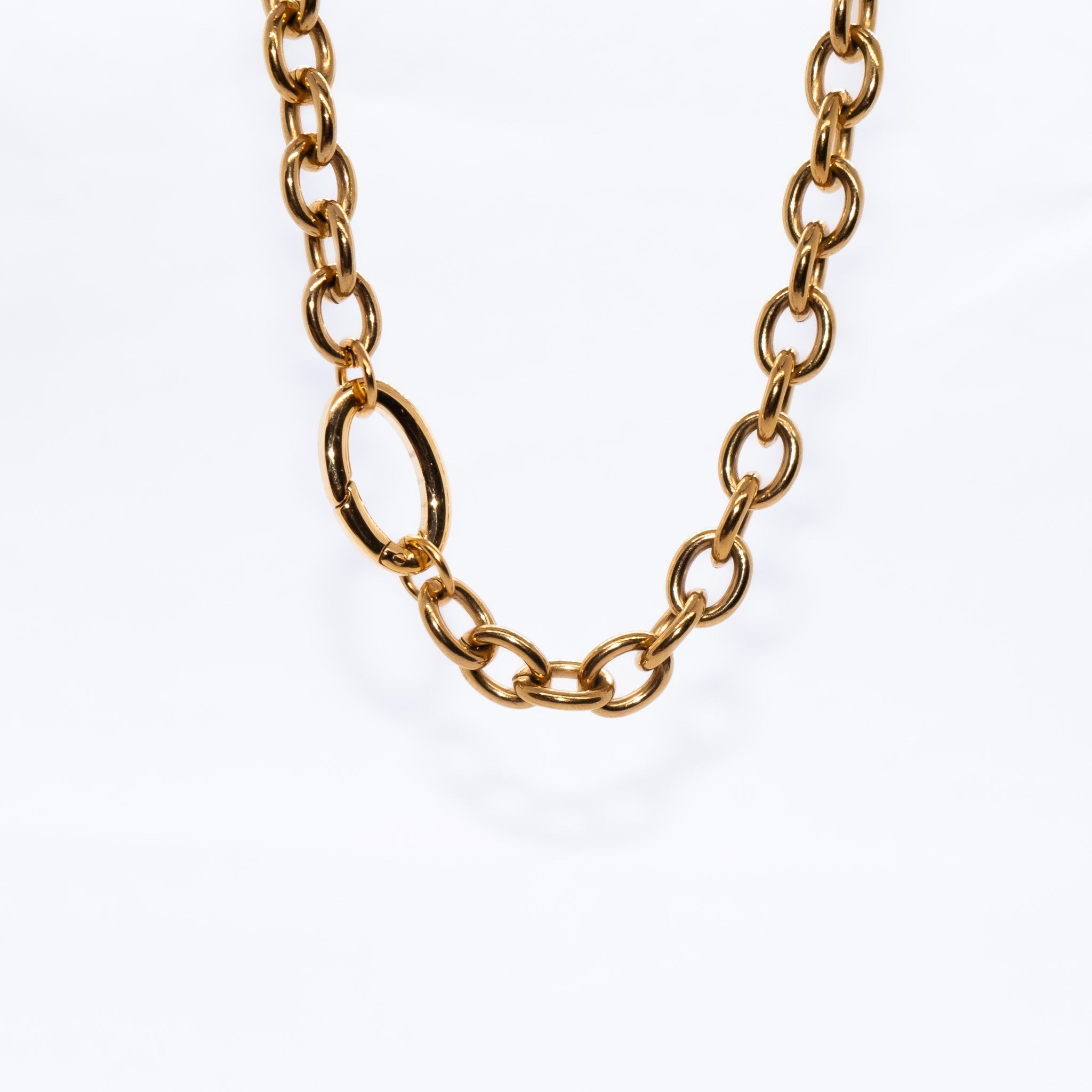 Round link chain necklace detail - heavy weight statement piece pictured with the Large Oval clasp