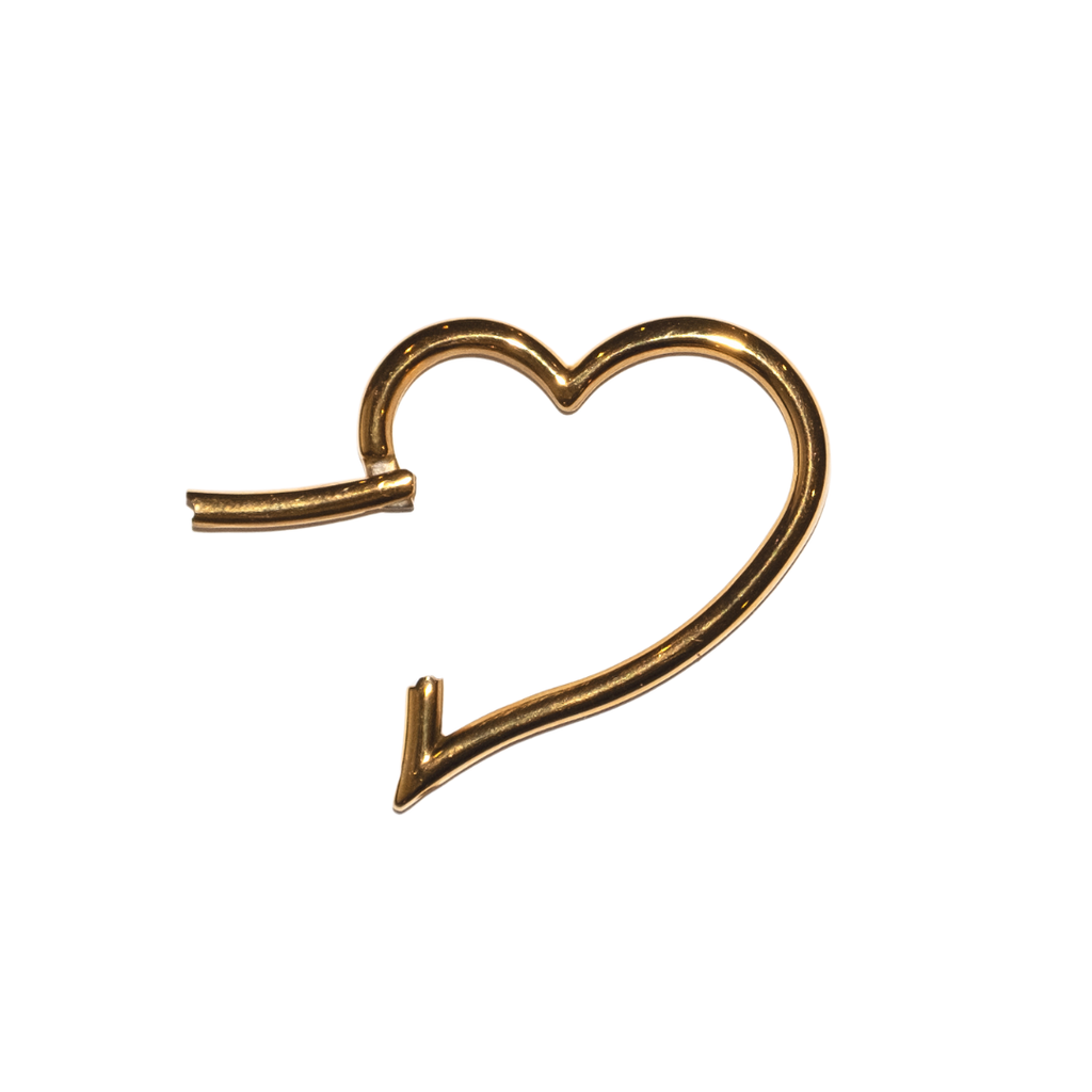 Gold heart-shaped necklace connector on a white background