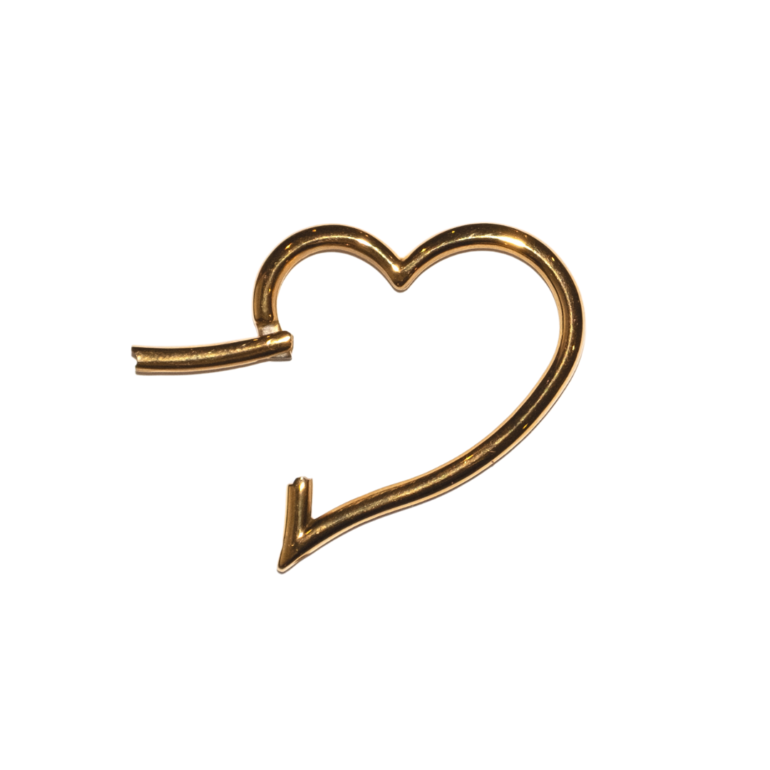 Gold heart-shaped necklace connector on a white background